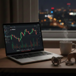 육아 퇴근 후 밤늦게 노트북으로 미국 주식 차트를 확인하는 엄마의 서재 모습